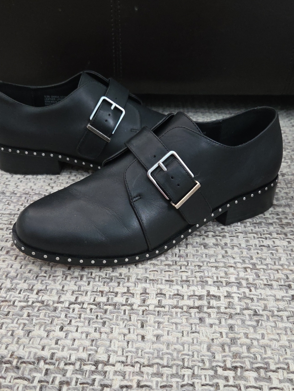 Kensie Ghana Leather Monk Strap Shoes 9.5 Studded Dark Academia Grunge
